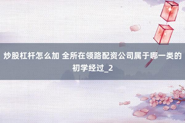 炒股杠杆怎么加 全所在领路配资公司属于哪一类的初学经过_2
