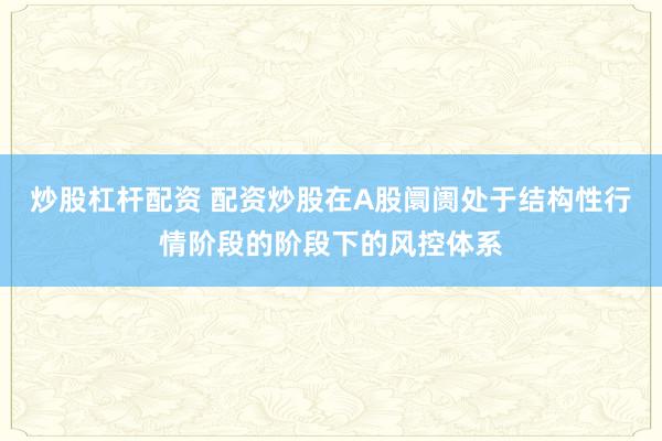 炒股杠杆配资 配资炒股在A股阛阓处于结构性行情阶段的阶段下的风控体系